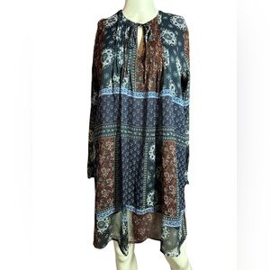 Maison‎ Coupe Boho Sheer Long Sleeve Pull Over Dress, Size M